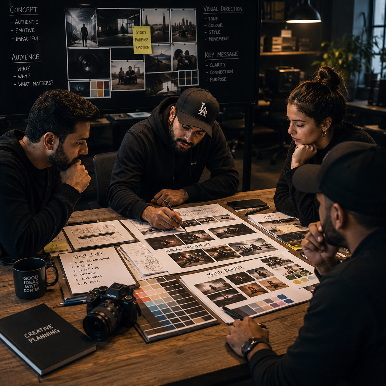 Creative team developing a visual treatment and production concept