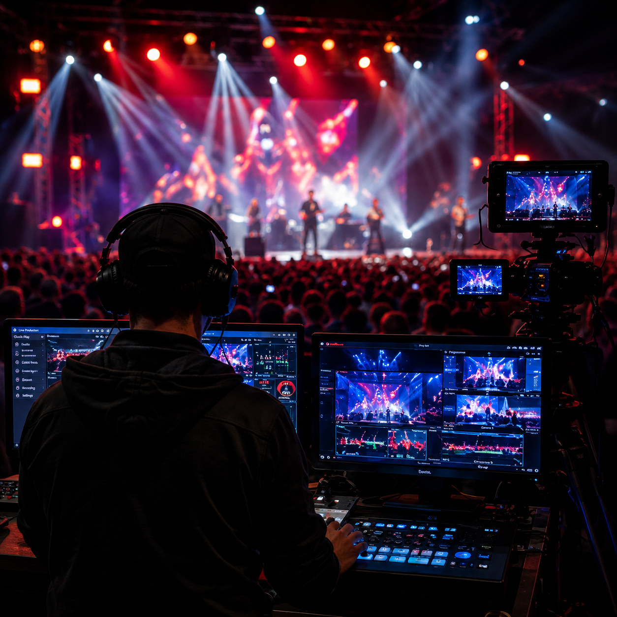 Multi-camera control desk at a live event