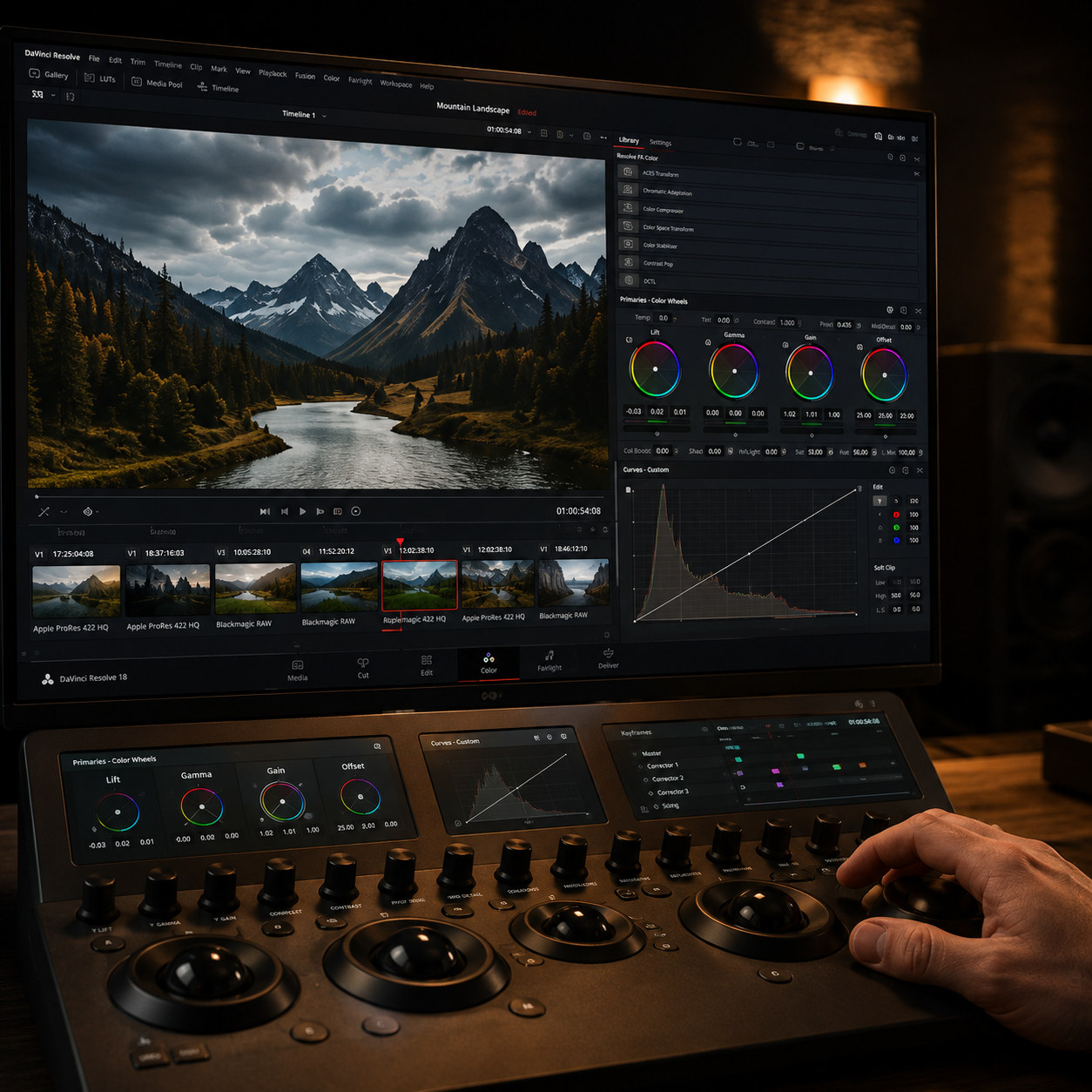 Professional colour-grading controls and display